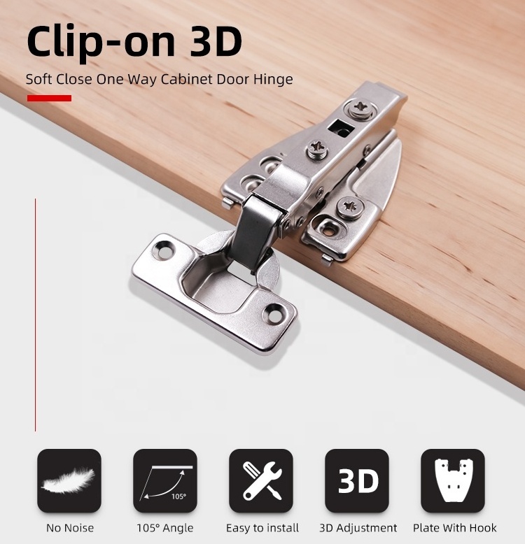 Temax 3D adjutstable clip-on soft close narrow gap door hinge with hook for cabinet door