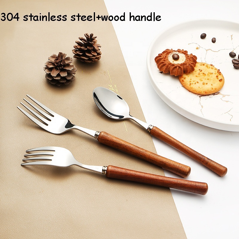 18/8 stainless steel fork knife spoon stainless steel wooden handle cutlery