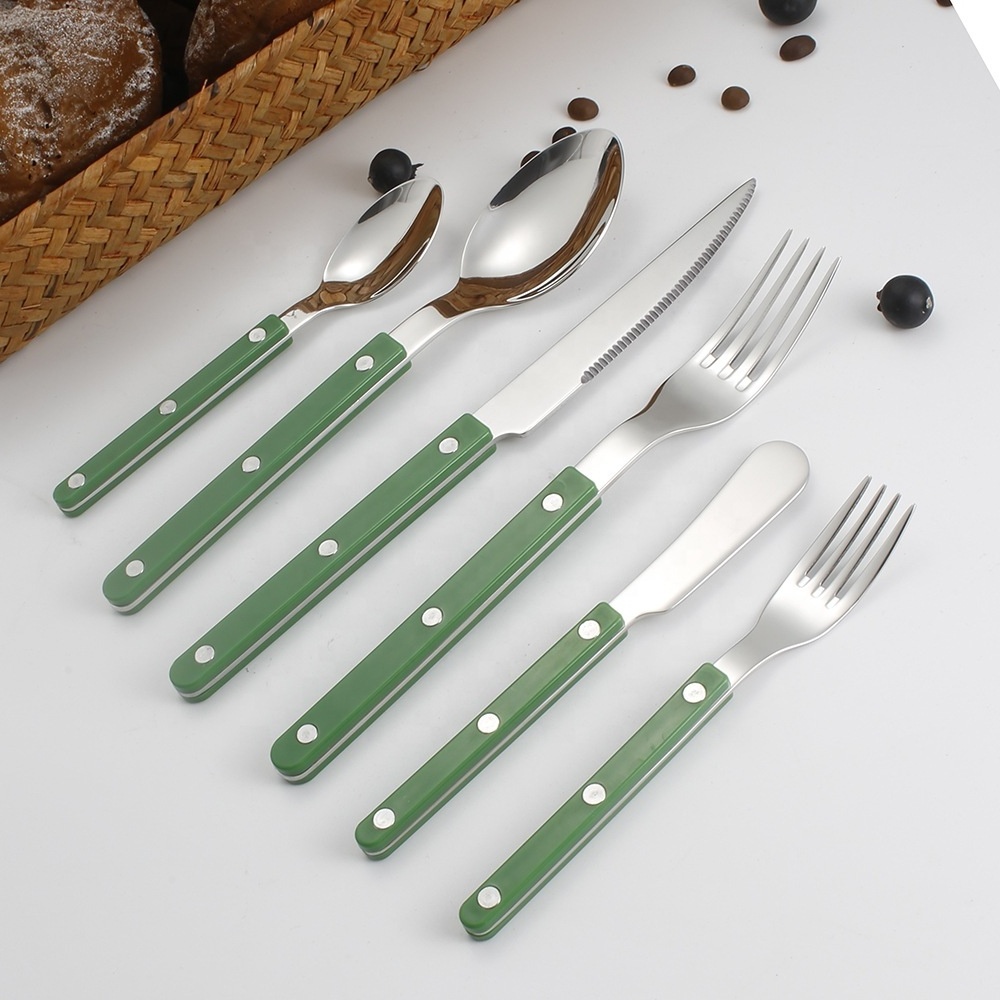 Blue pink green marble acrylic handle restaurant stainless steel cutlery set