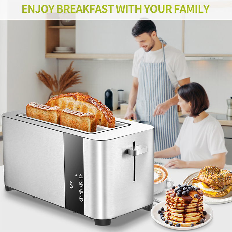 Smart LED Touchscreen Long Slot Toaster Factory OEM/ODM, Household Use Stainless Steel 4 Slice Breakfast Bread Toaster