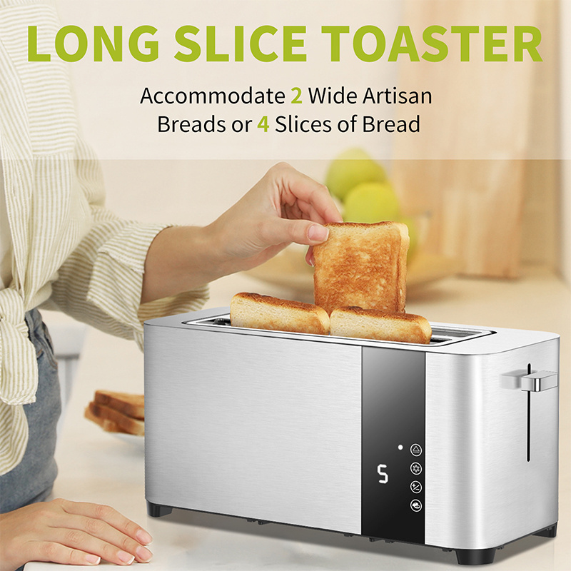 Smart LED Touchscreen Long Slot Toaster Factory OEM/ODM, Household Use Stainless Steel 4 Slice Breakfast Bread Toaster