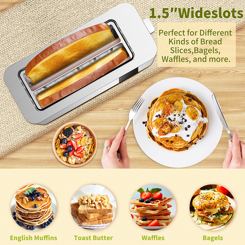 Smart LED Touchscreen Long Slot Toaster Factory OEM/ODM, Household Use Stainless Steel 4 Slice Breakfast Bread Toaster