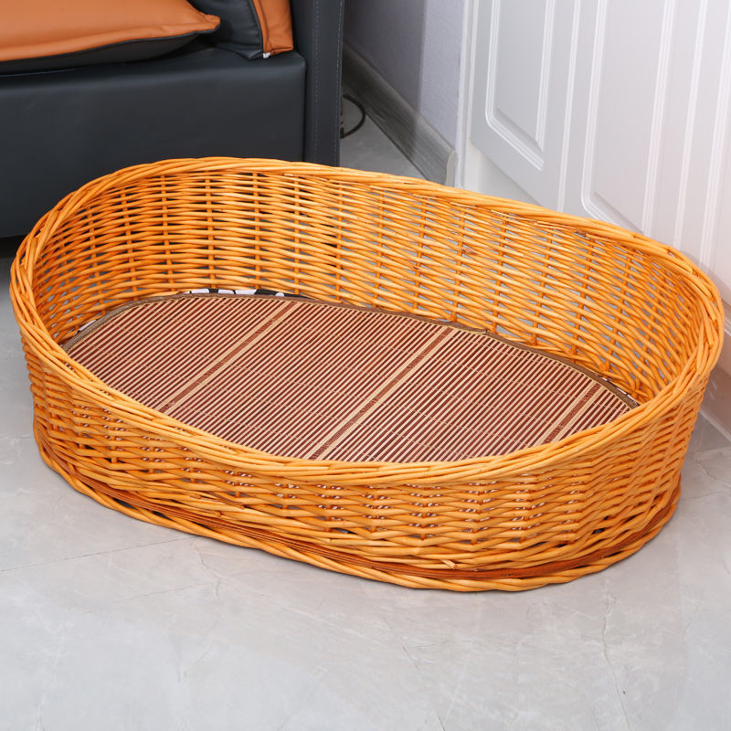 Hot new product custom Hand-woven tropical woven rattan oversized wicker pet sofa Rattan Dog Beds