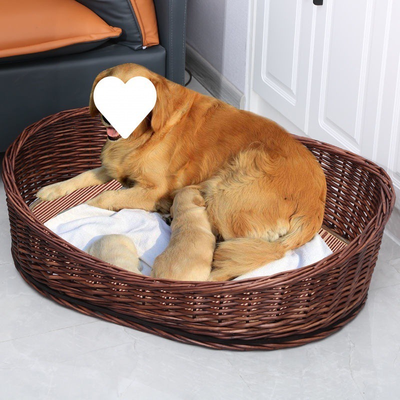 Hot new product custom Hand-woven tropical woven rattan oversized wicker pet sofa Rattan Dog Beds