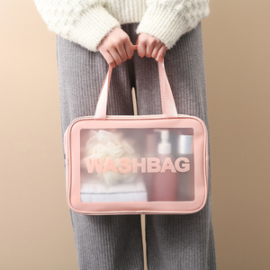 Custom Logo  Travel Transparent Vinyl Waterproof Beach Zipper Wash Bags Tpu Pvc Toilet Women Clear Cosmetic Bag With Handle