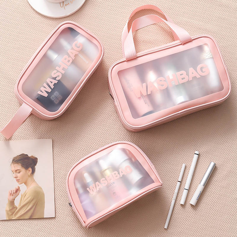 Custom Logo  Travel Transparent Vinyl Waterproof Beach Zipper Wash Bags Tpu Pvc Toilet Women Clear Cosmetic Bag With Handle