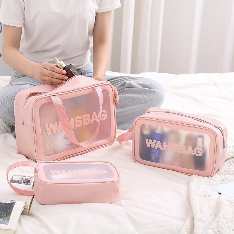 Custom Logo  Travel Transparent Vinyl Waterproof Beach Zipper Wash Bags Tpu Pvc Toilet Women Clear Cosmetic Bag With Handle