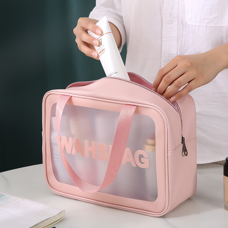 Custom Logo  Travel Transparent Vinyl Waterproof Beach Zipper Wash Bags Tpu Pvc Toilet Women Clear Cosmetic Bag With Handle