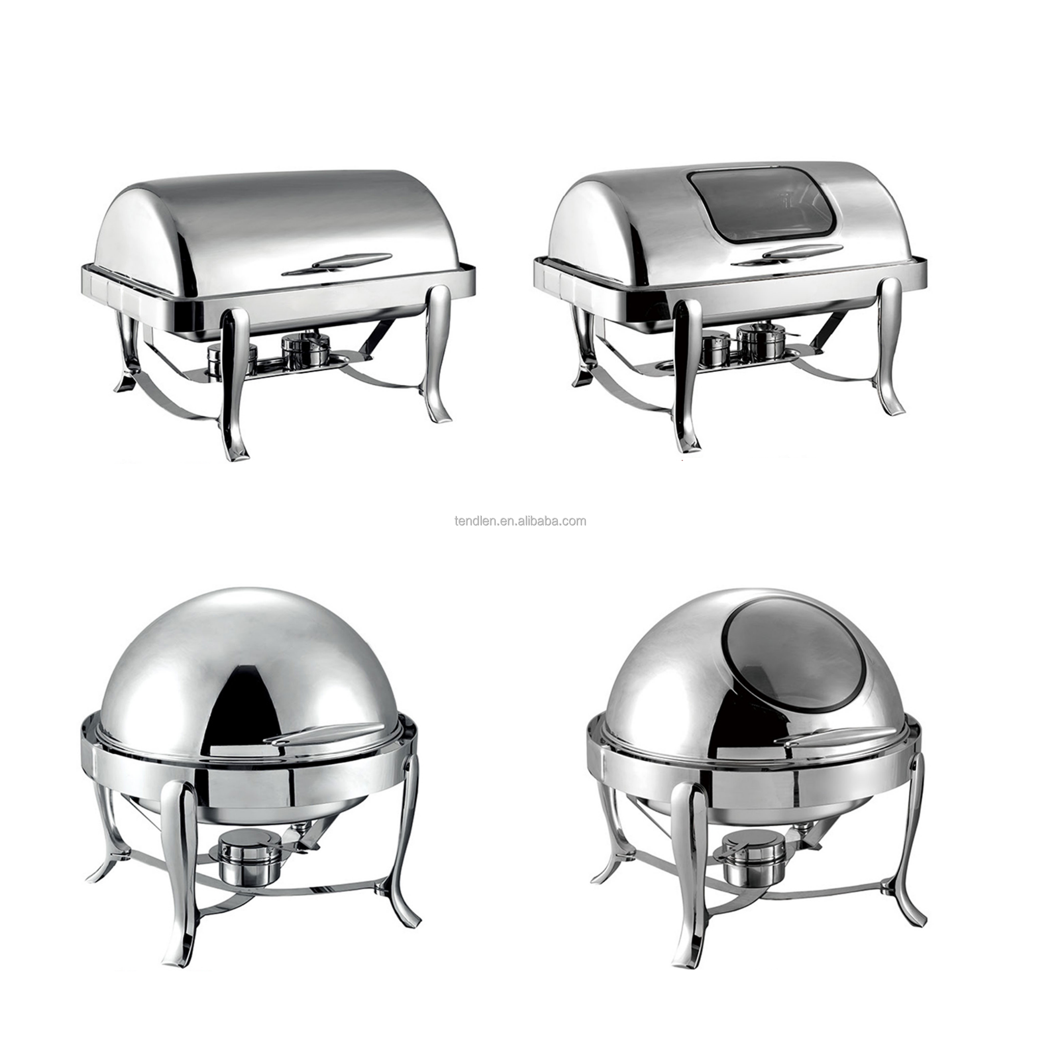 Hot buffet server wooden stand stainless steel visual oval chafing dish for hotel & restaurant