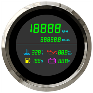 85mm LCD Six-in-One Multi function Gauge Tachometer Hour Meter Water Temperature Oil Pressure Fuel Gauge Voltmeter