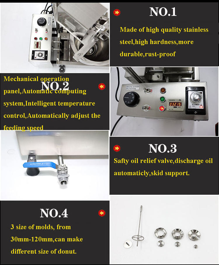 Food Grade Stainless Steel KFC electric donut making line mini doughnut machine mini donut 3 moulds open kettle fryer