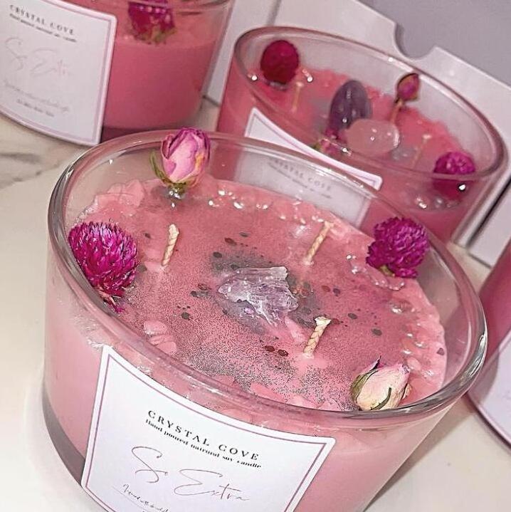 new design natural soy private label premium crystal candle with flower