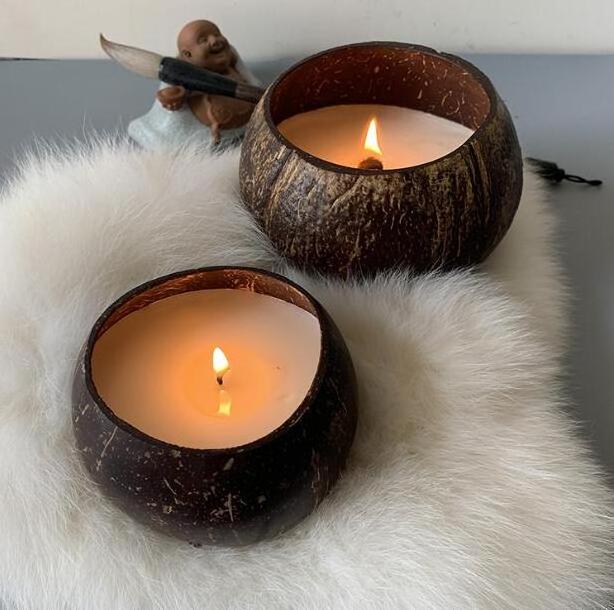 Valentine's Day wedding favour handmade wooden wick coconut shell bowl candle with crystal