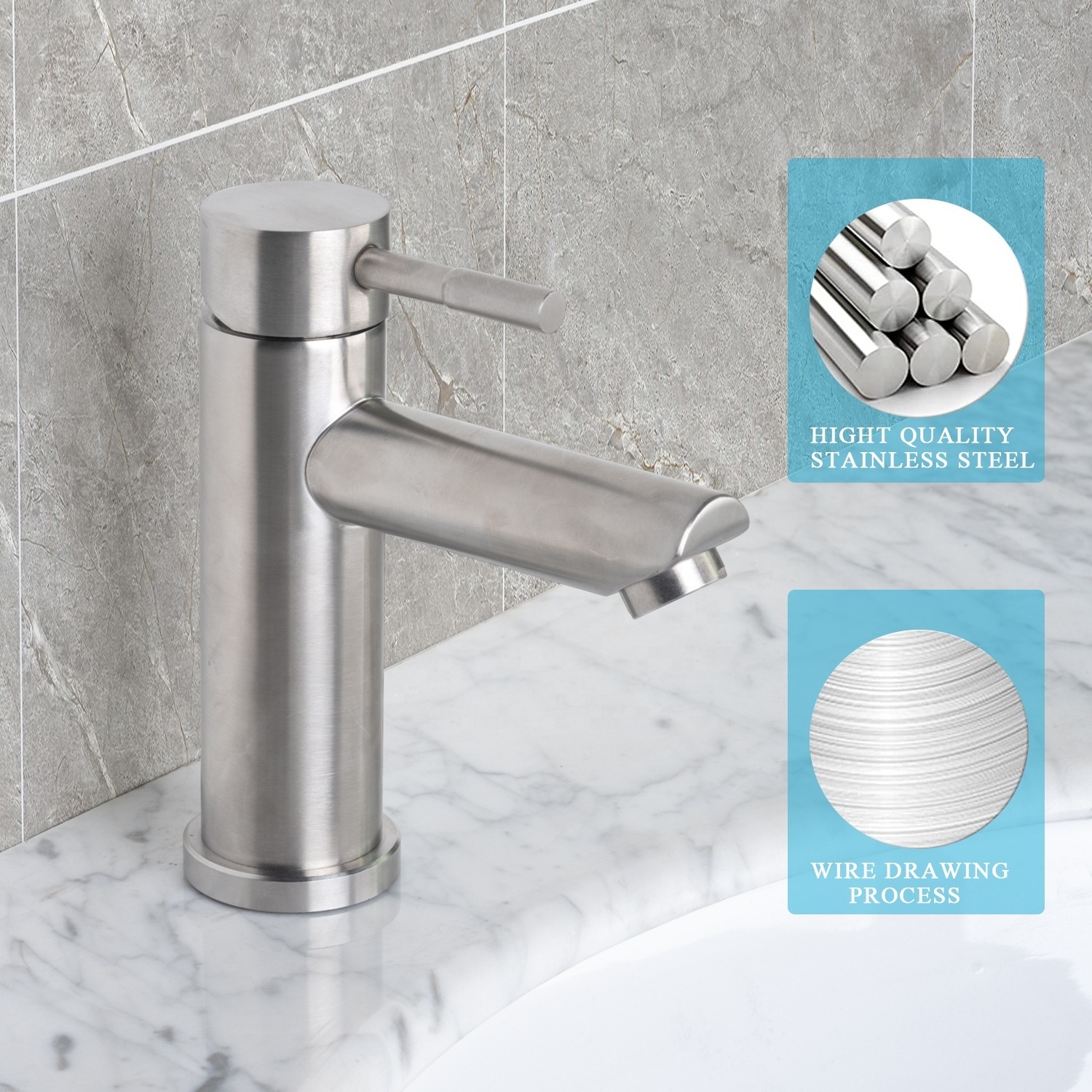 SS3301 Bathroom Toilet Low Price 304 Stainless Steel Faucet  Basin Faucet on the Platform Faucet Bathroom Basin Water Tap