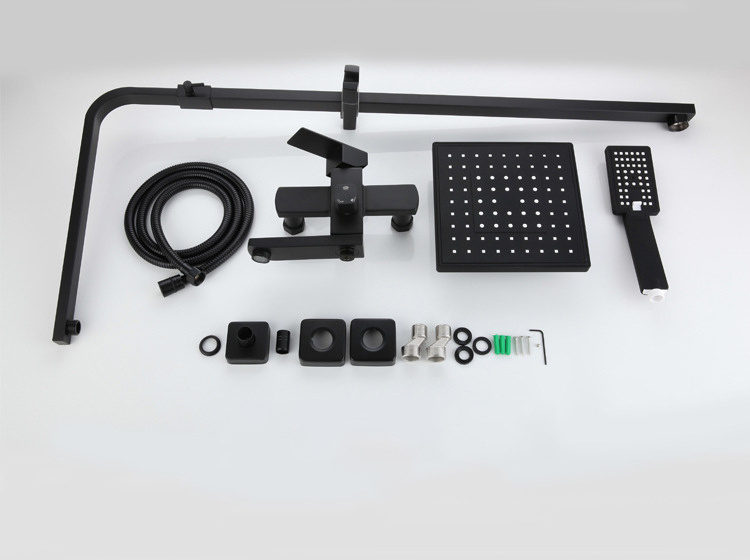 TB-5014BK Tengbo 8 Inch Top Rainfall Bathroom Shower Black Bath Shower Faucet Sets For Bath