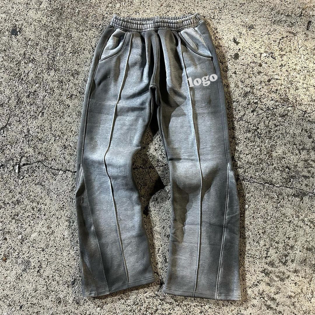 Manufacturer oversized acid washed sweatpants Rhinedones joggers cut sewn flared pants for men