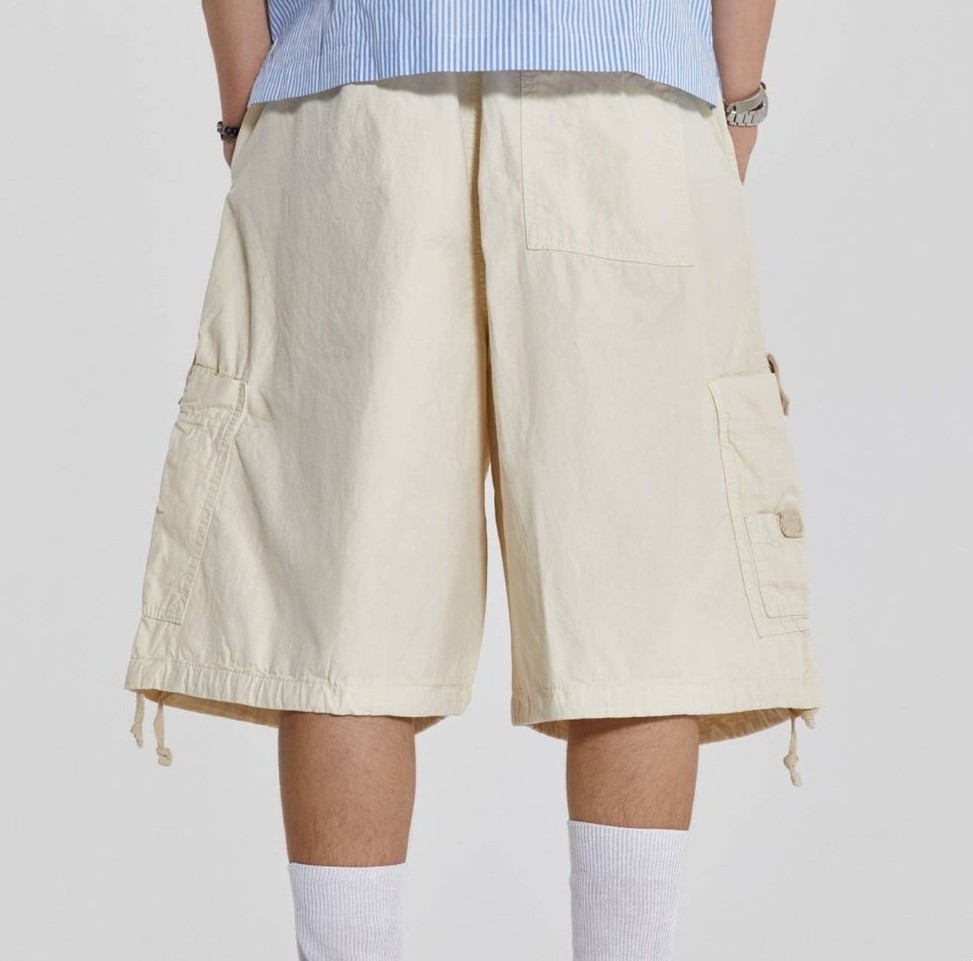 Custom Men's Cotton Shorts Streetwear Relaxed Fit Men Drawstring Pockets Oversized Cargo Parachute Shorts