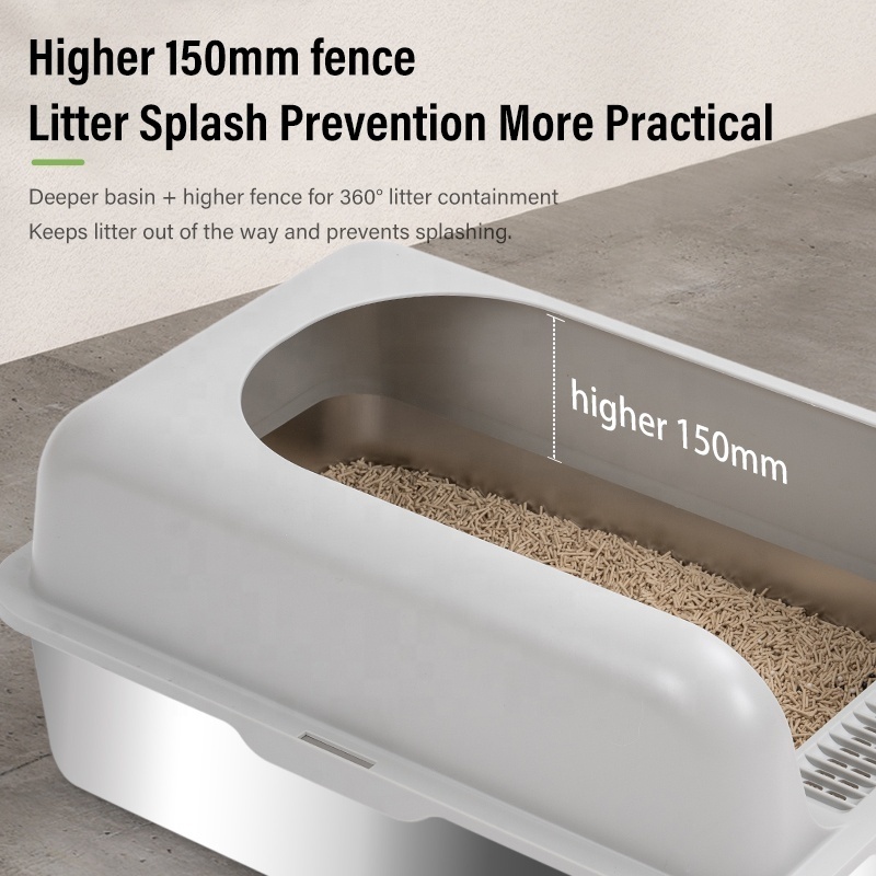 Stainless Steel Cat Litter Box With High Sides Avoid Absorbs Odor Stains Non Stick Smooth Surface For Cats Rabbit Cat Toilet