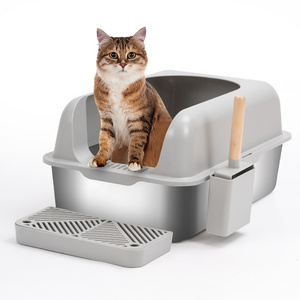 Stainless Steel Cat Litter Box With High Sides Avoid Absorbs Odor Stains Non Stick Smooth Surface For Cats Rabbit Cat Toilet