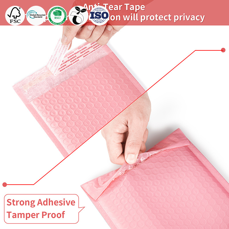 Customize Logo Eco-friendly Biodegradable Tear Proof Pink Air Bags Packing Mailing Shipping Bubble Padded Envelopes Mailer