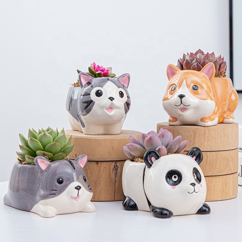 Home Garden Bonsai Cute Mini Small Cartoon Animal Set Succulent Planter Ceramic Flower Pot Plant Pots Indoor Decoration