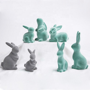 Flocking green Ceramic  Easter Bunny Art Tabletop Decoration Gold Silver Plated Ceramic Rabbit  Decor Ceramic Hares Figurines