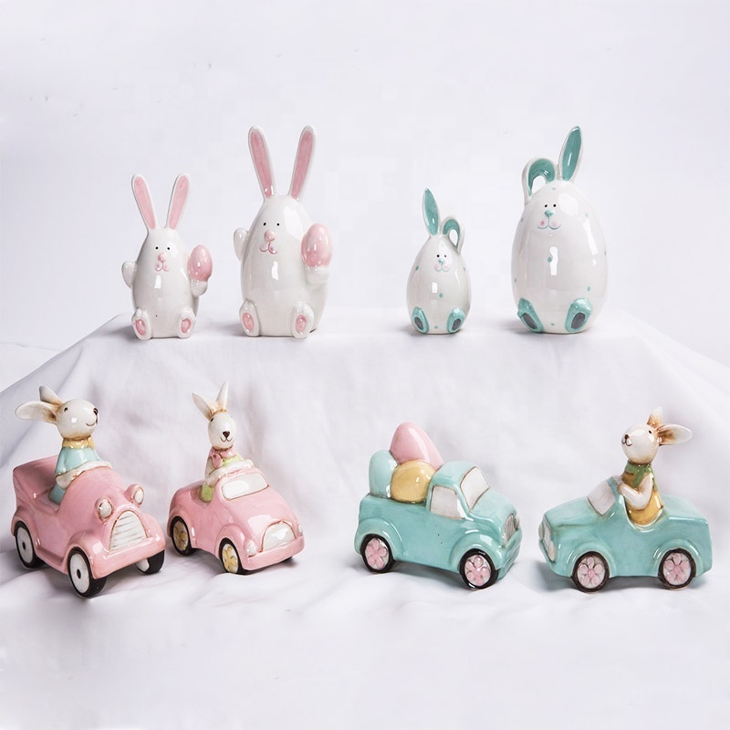 Flocking green Ceramic  Easter Bunny Art Tabletop Decoration Gold Silver Plated Ceramic Rabbit  Decor Ceramic Hares Figurines