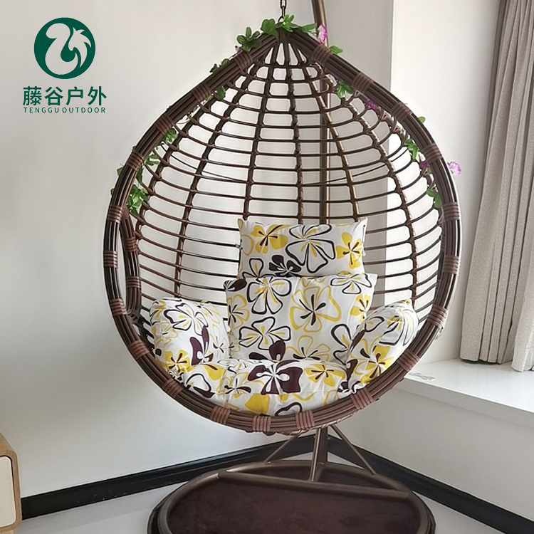 China rattan hanging chair egg shaped swing outdoor metal hammock stand steel Patio Swings