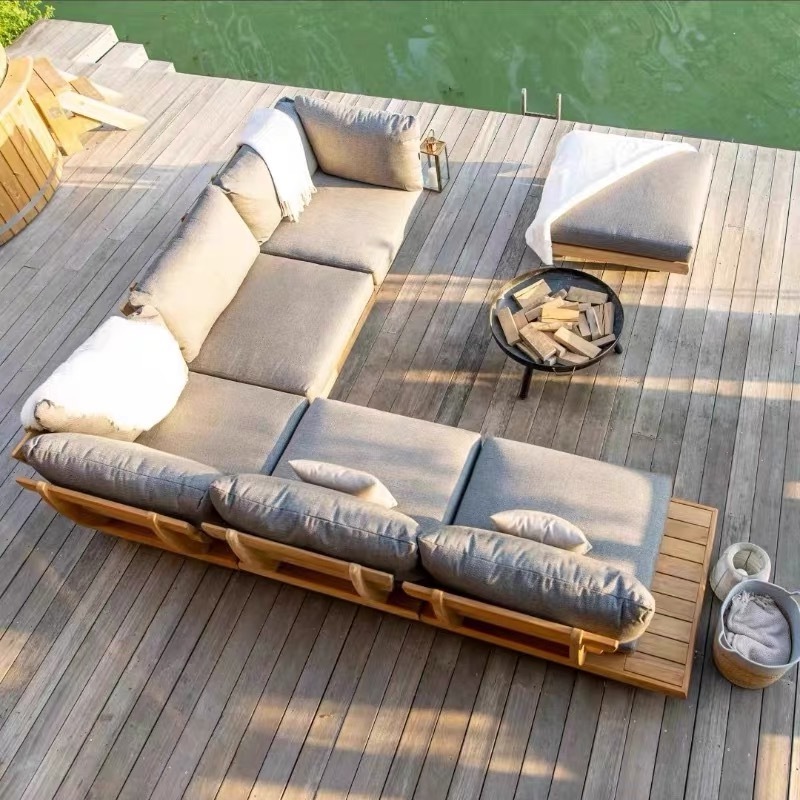 Modern luxury teak patio furniture set Outdoor Furniture Patio Daybed Garden Teak Wooden Sofas Sets