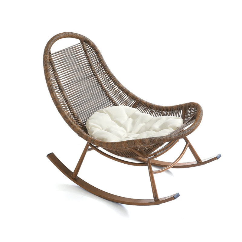 Patio Wicker Rattan Rocking Chair with Pillow Beach Bar Patio Popular Outdoor Leisure Recliner Rattan Rocking Chair