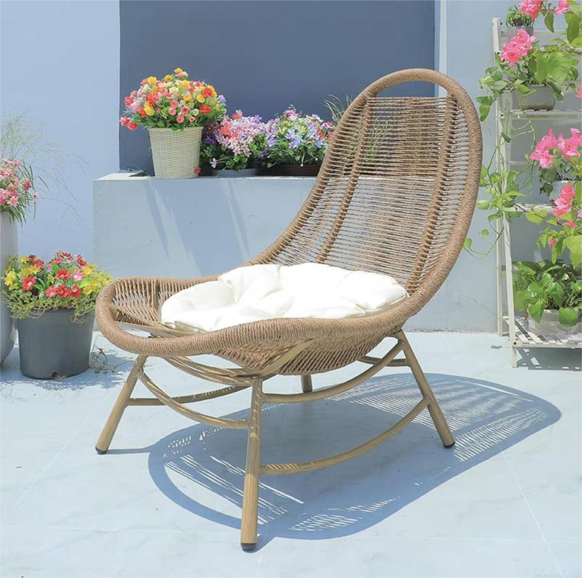 Patio Wicker Rattan Rocking Chair with Pillow Beach Bar Patio Popular Outdoor Leisure Recliner Rattan Rocking Chair