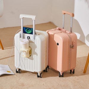 Mini cabin Carry on luggage 18 "portable suitcase with cup holder and USB charging port Trolley case Children's suitcase