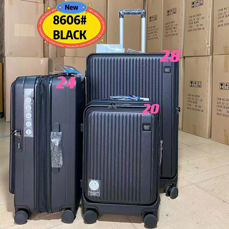 Vertical pattern style suitcase with Expansion layer Double Zipper TSA lock Large capacity 20/24/28 3 pieces luggage sets