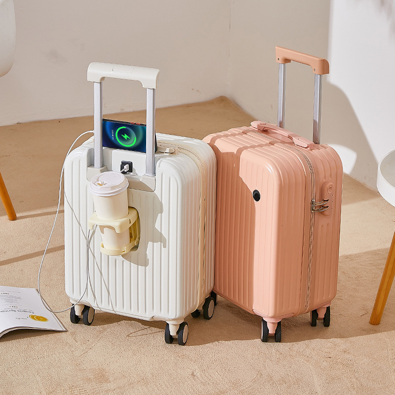 18-inch portable suitcase mini cabin boarding luggage with cup holder and USB charging port trolley case children's suitcase