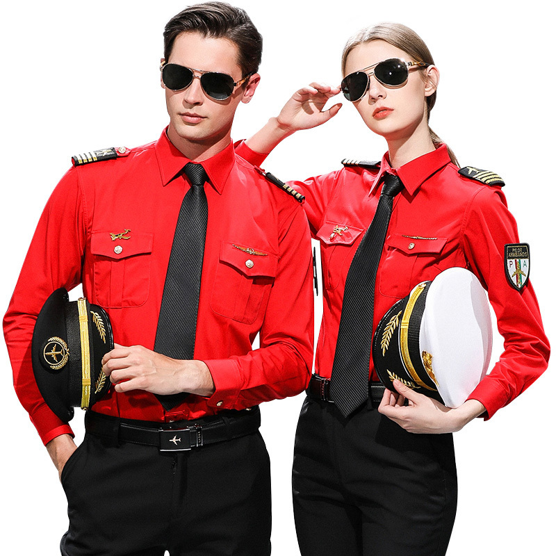 Airline Flight Attendant Stewardess Pilot Long Sleeve Shirt Uniforms