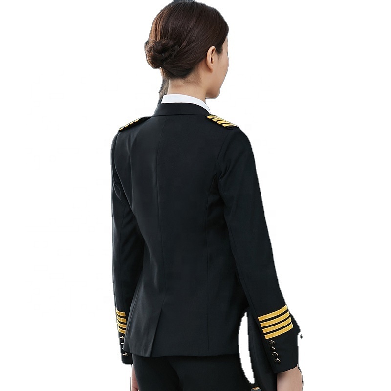 Airline Flight Attendant Navy Black Color Women Pilot Suit Uniform