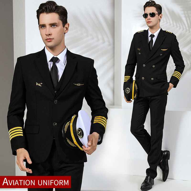 Factory Price Classical Standard Custom Airline Pilot Uniform Sets Captain Costume Airline Pilot Uniform Sui