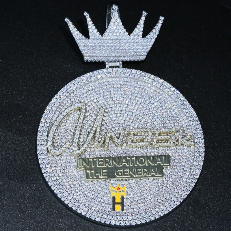 China jewelry wholesale mens diamond crown pendant custom letters big round disc pendant