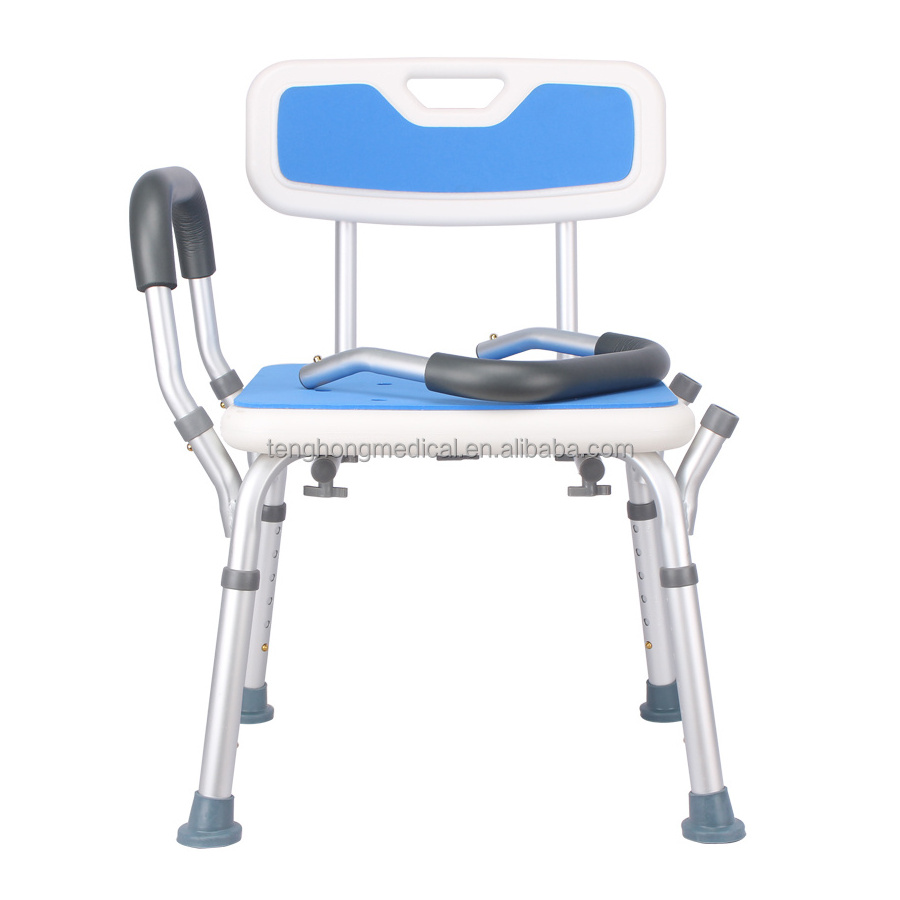 Elderly Health care products 300lbs Heavy Duty Welding Aluminum Frame Shower Chair With Back & EVA Arms