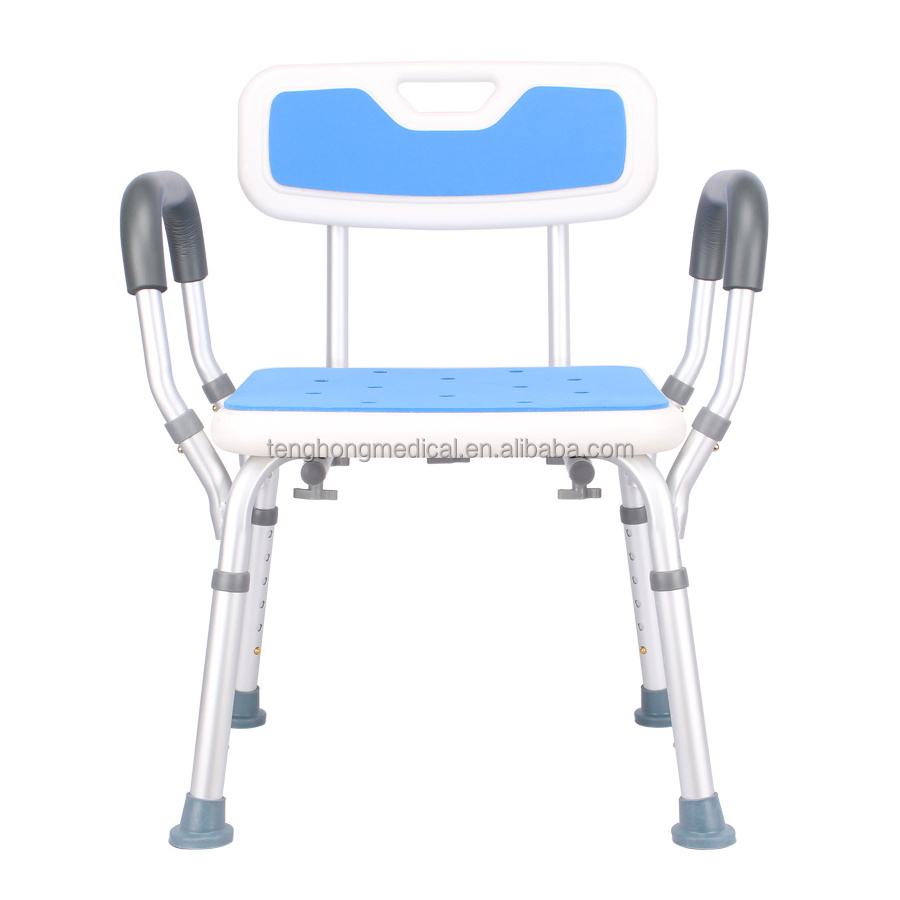 Elderly Health care products 300lbs Heavy Duty Welding Aluminum Frame Shower Chair With Back & EVA Arms