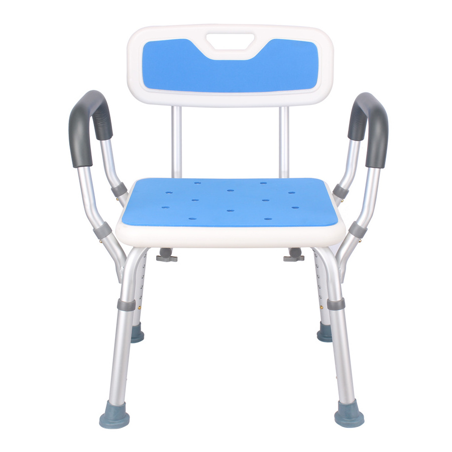 Elderly Health care products 300lbs Heavy Duty Welding Aluminum Frame Shower Chair With Back & EVA Arms