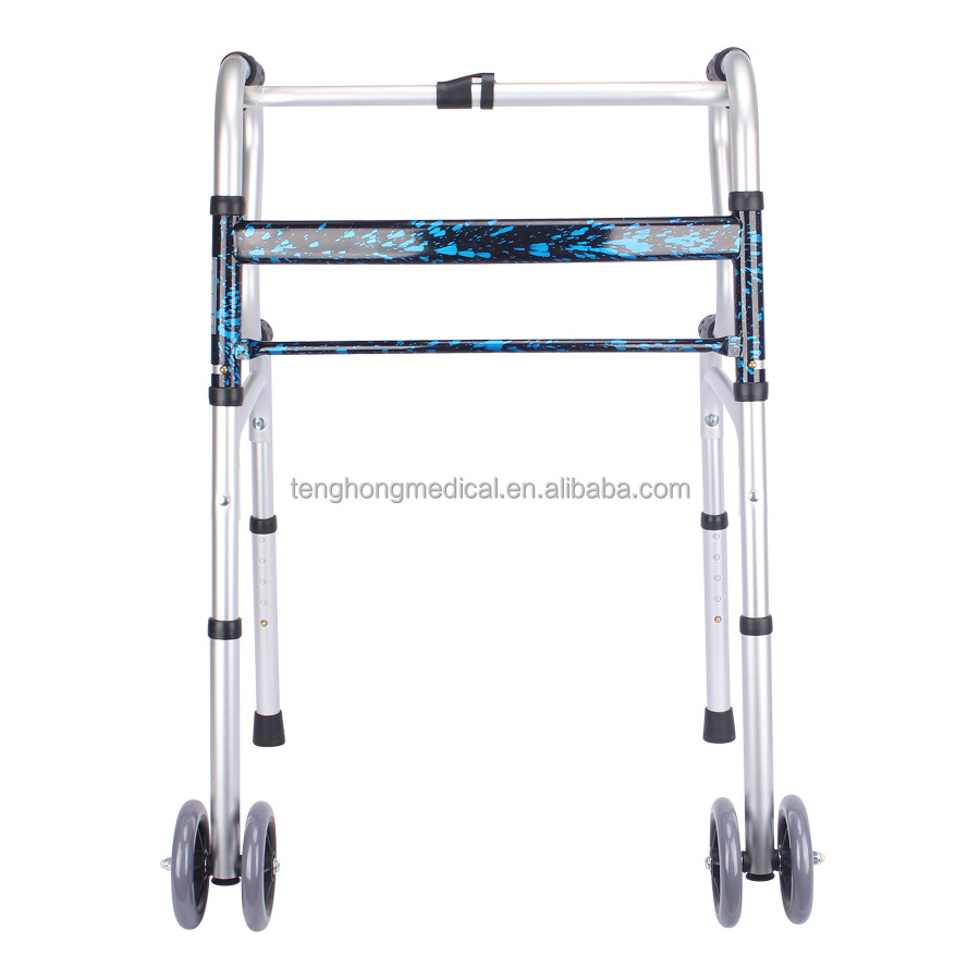 Heavy-duty adults aluminum walker 4 legs wheel elderly assists walking foldable walker