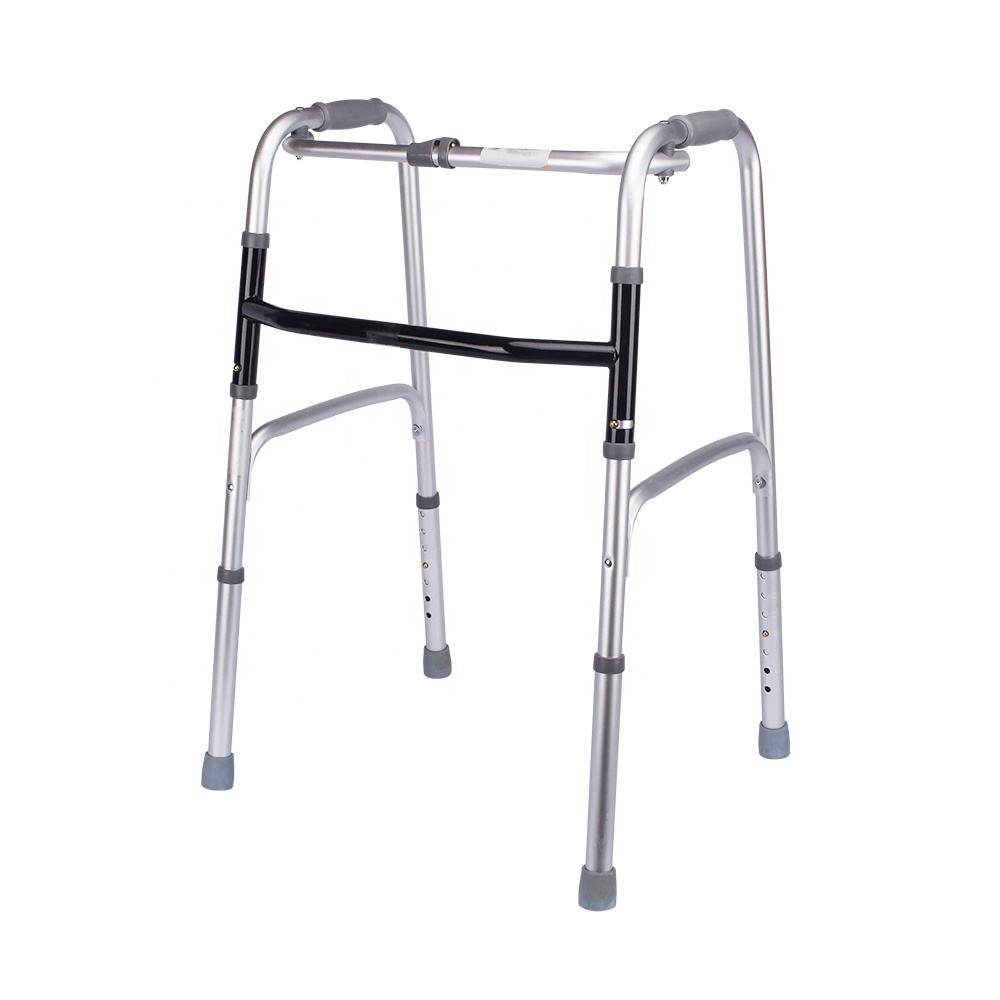 Deluxe One Button Folding Walker Adult Compact Elderly Handicap Medical Walking Aid Two-Button Medical Walkers Without Wheels