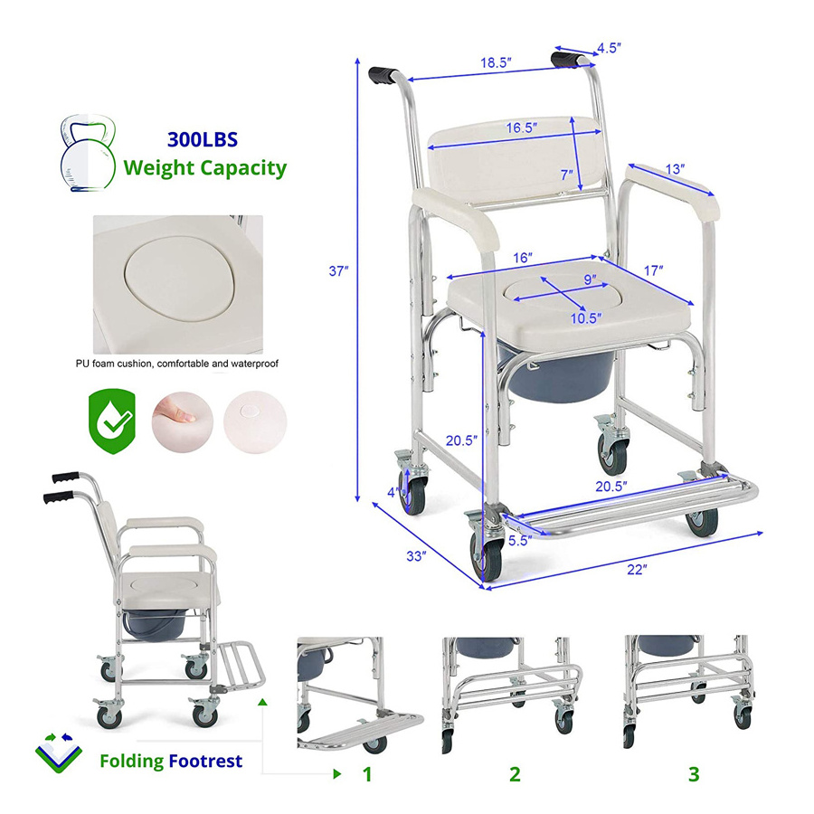 Commode wheelchair Toilet Chair For Old Men Commode Wheel Chair Personal Mobility Shower Transport Commode Medical Rolling Chair