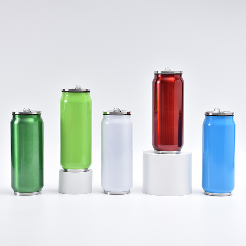 Stainless Steel Soda Cans 500ml Vacuum Insulated Cola Can Travel Water Bottle With Straw And Lid