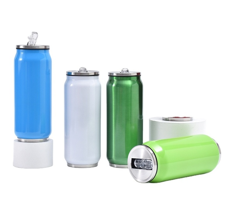 Stainless Steel Soda Cans 500ml Vacuum Insulated Cola Can Travel Water Bottle With Straw And Lid