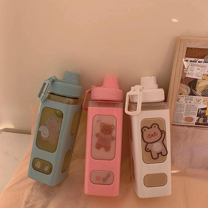 Summer 3D Sticker Design 700ml sport bottle Kawaii Plastic Pastel Water Bottle With Straw