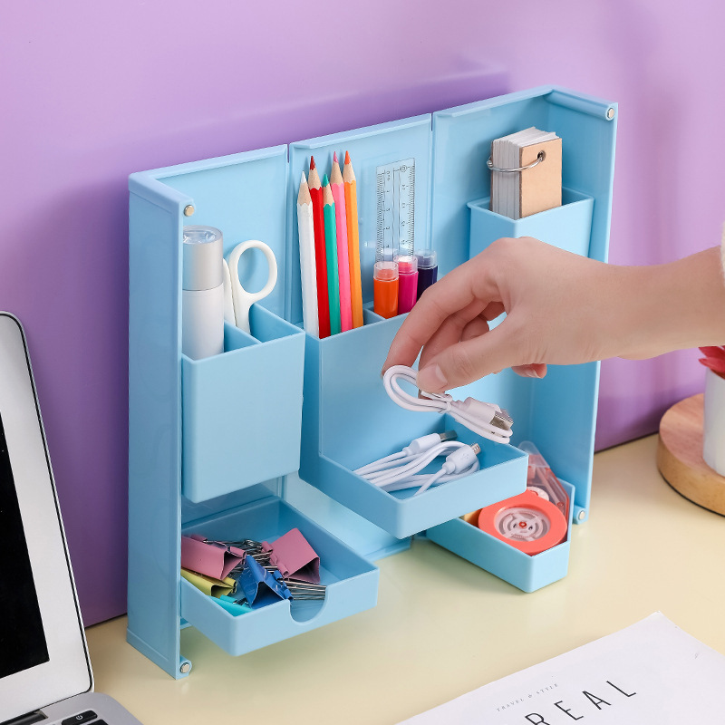 Desktop Cosmetic Storage Box Plastic With Lid Compartment Storage Box Household Creative Can Stack Storage Box office