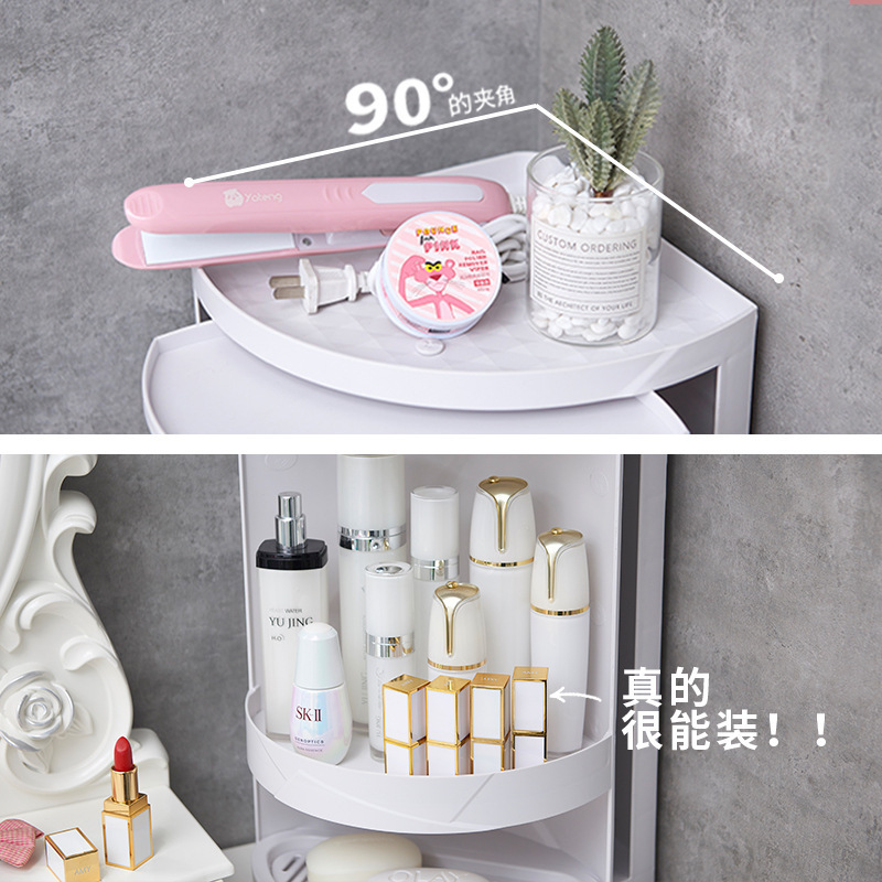 Creative bathroom triangle shelf rotating plastic kitchen storage rack toilet skin care products finishing rack wholesale