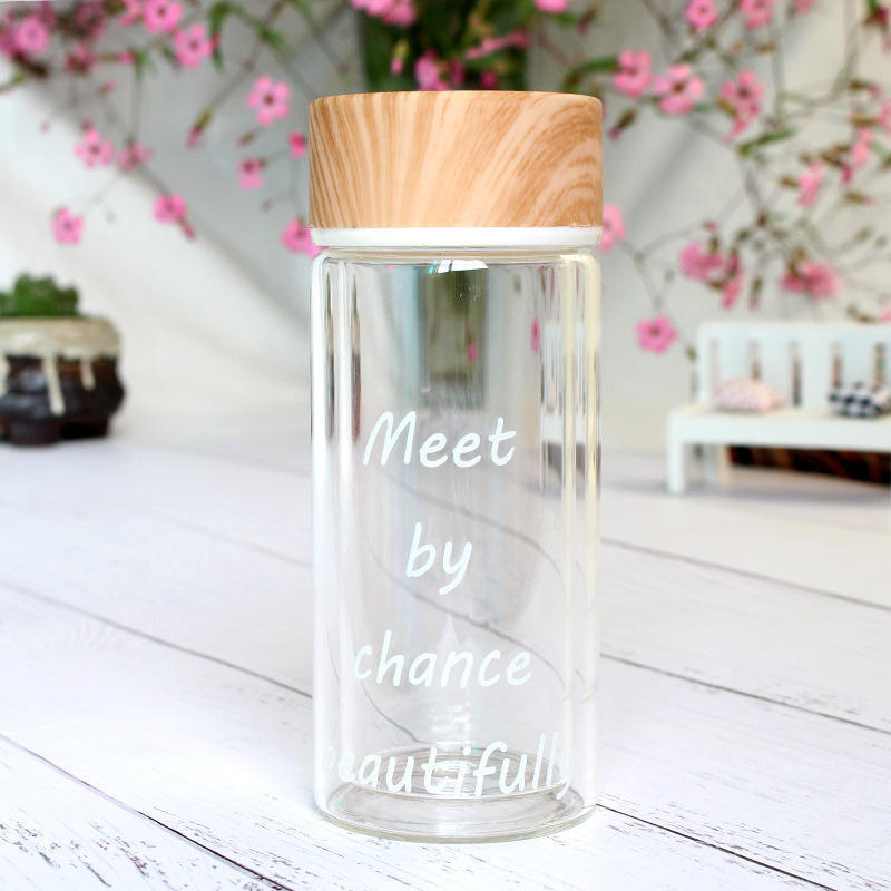 220ml Double wall manufacturers sell glass coffee glass tea fruit glass water bottles with bamboo lid